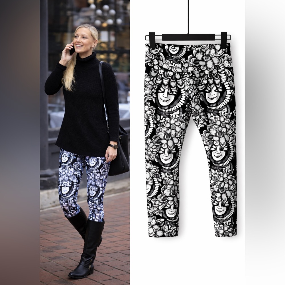 NoMiNoU Nic Capri Leggings Small Black White Abstract Print 3/4 Length 🇨🇦
